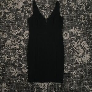 Privy Women's Medium Black Mini Dress Bodycon V Neck Sleeveless Preppy New Money